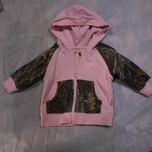 Baby girl camouflage matching set. Sweater, sweatpants, dress